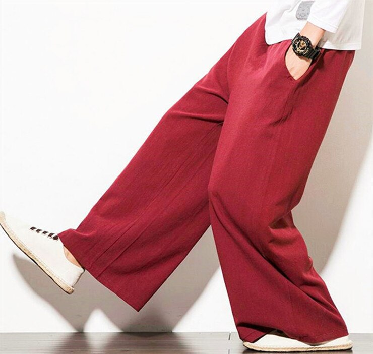 Autumn Plus Size Hip Hop wide leg Pants Men Casual Loose Trousers big size cotton linen pants Joggers M-5XL 6xl 7xl