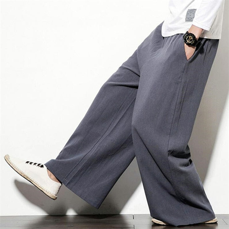 Autumn Plus Size Hip Hop wide leg Pants Men Casual Loose Trousers big size cotton linen pants Joggers M-5XL 6xl 7xl