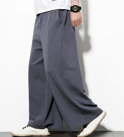 Autumn Plus Size Hip Hop wide leg Pants Men Casual Loose Trousers big size cotton linen pants Joggers M-5XL 6xl 7xl