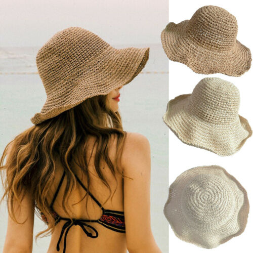 New Fashion Ladies Summer Hoilday Floppy Straw Hat Women Wide Brim Beach Foldable Bow Flower Straw Sun Hat Sun Cap Hot Sales