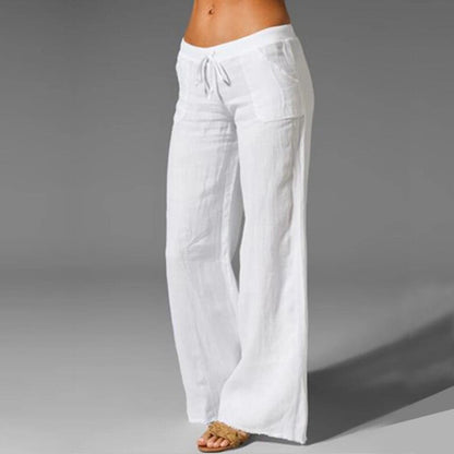 Women's Cotton Linen Pants Wide Leg Mid Waisted Harem Loose Soft Elastic Waist White Summer Pants Casual Trousers for Female