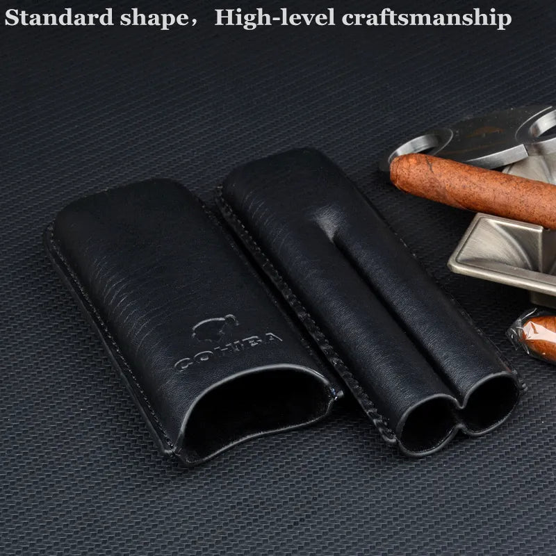 Cohiba Leather Cigar Case 2 Tube Cigar Holder Mini Humidor Travel Cigar Box Portable Cigar Accessory  Christmas Gift for Men