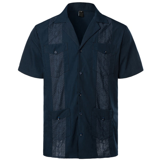 Men's Guayabera Premium Lightweight Embroidered Pleated Cuban Shirt Short Sleeve Mexican Caribbean Style Wedding Beach Shirt 2XL