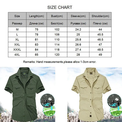 Mens Summer Short Sleeve Outdoor Shirt Pockets Quick Dry Blouse Mountaineering Hiking Fishing Military Working Clothes Big Size