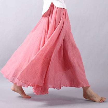 Women Linen Cotton Long Skirts Elastic Waist Pleated Maxi Skirts Beach Boho Vintage Summer Skirts Faldas Saia