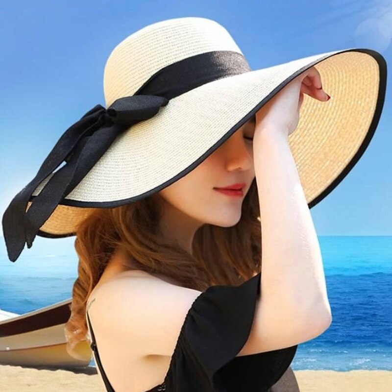 Elegant Ladies Summer Hats 2020 New Straw Hats For Fashion Bow Women Beach Sun Hats Foldable hat Chapeau Femme