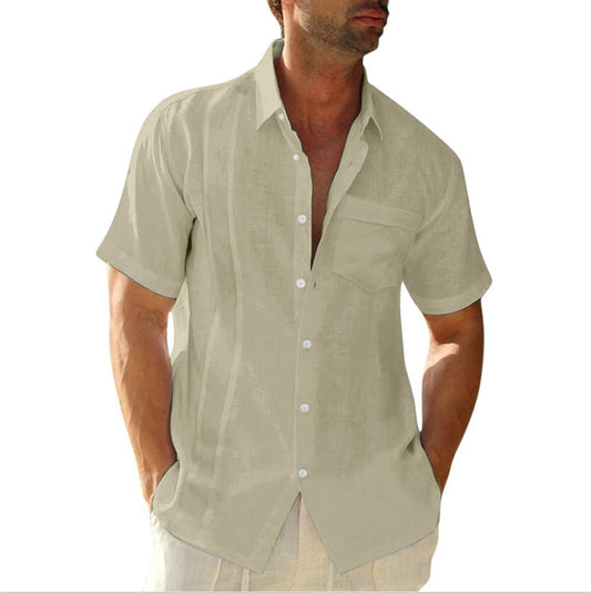 Men's Summer Short Sleeve Cotton Guayabera Dress Shirt Cuban Shorts Spread Collar Button Down Beach Tops Mens Clothes