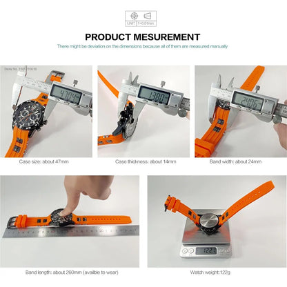 Watch for Men MINI FOCUS Orange Military Sport Chronograph Quartz Wristwatch with Silicone Strap Waterproof Luminous Hands 0349