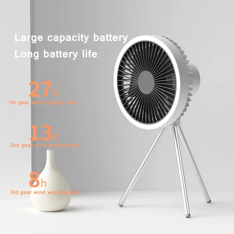 Fan Rechargeable Camping Desktop Portable Air Circulator Wireless Ceiling Electric Fan with Power Bank LED Light Tripod