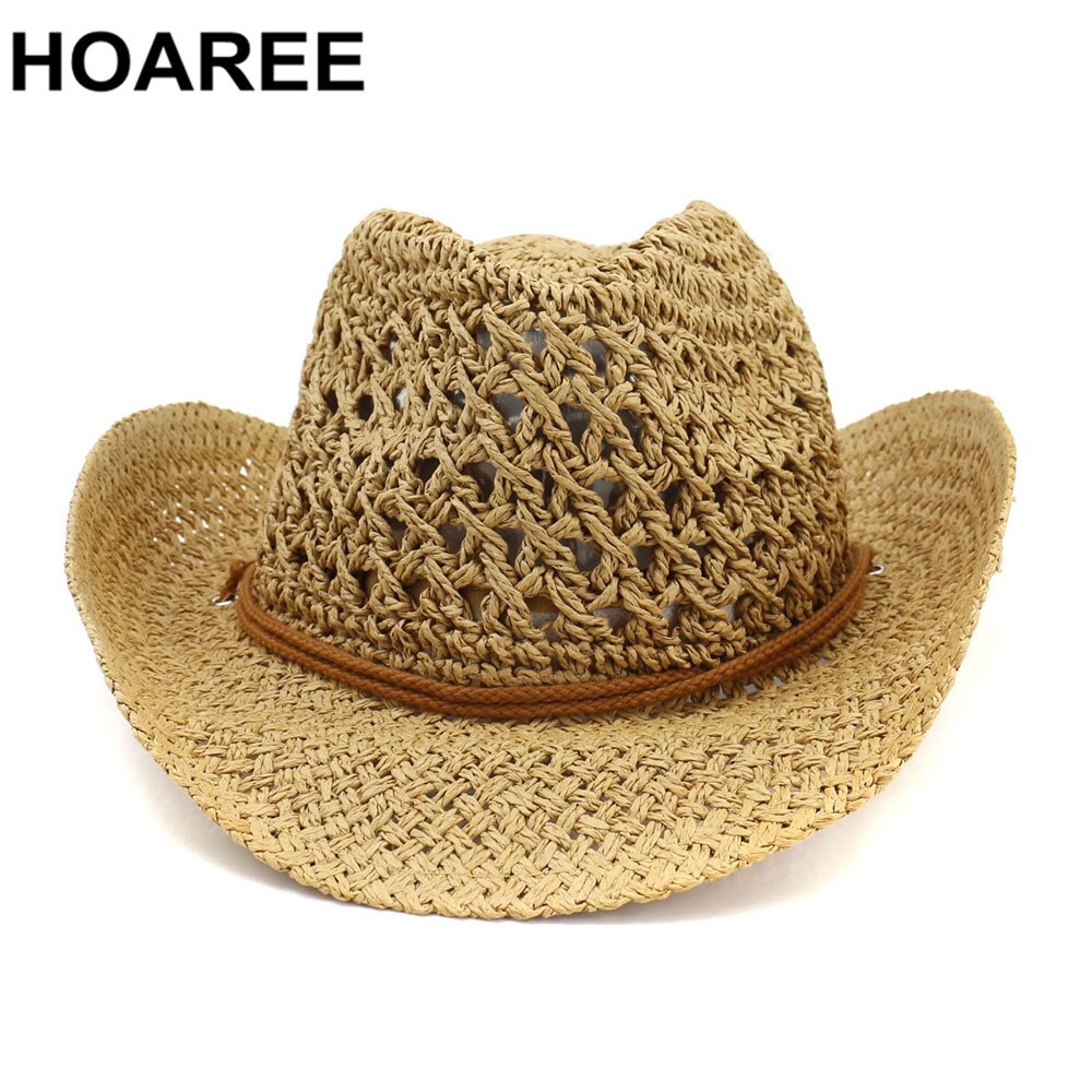 Western Cowboy Hat Women Sun Hat Cowgirl Summer Hats for Men Hollow Out Lady Straw Hat Brown Beach Cap Panama