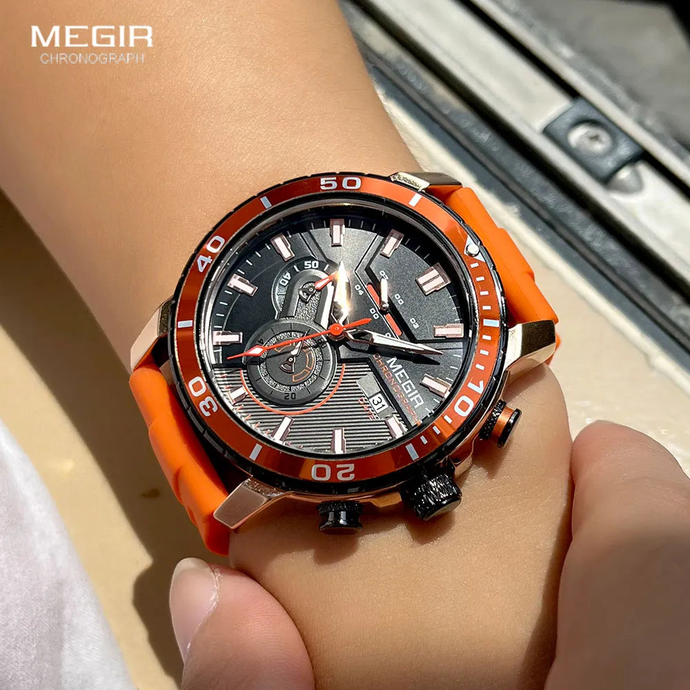 Watch for Men Fashion Waterproof Silicone Strap Chronograph Quartz Wristwatch with Auto Date Luminous hands