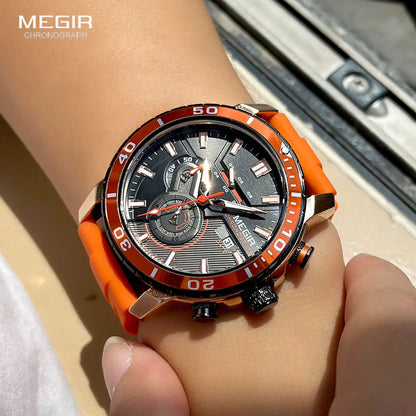 Watch for Men Fashion Waterproof Silicone Strap Chronograph Quartz Wristwatch with Auto Date Luminous hands