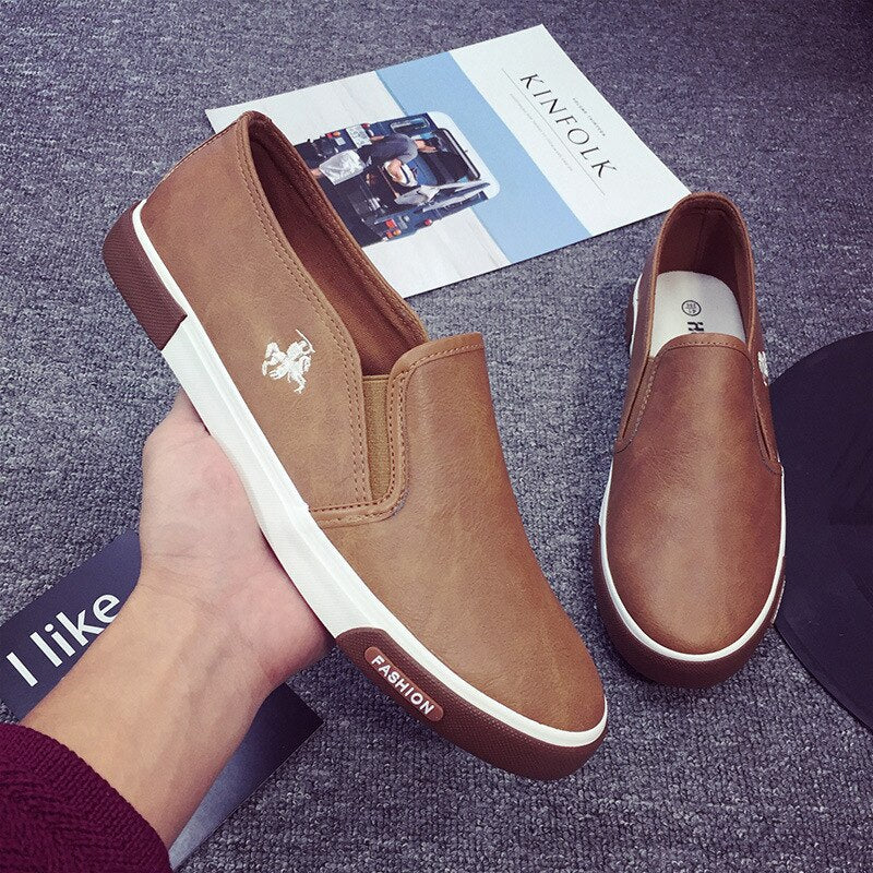 Retro High Quality Leather Men Shoes Loafers Leisure Trend Shoe Breathable Male Fashion Brown Mens Footwear Vulcanized Shoes