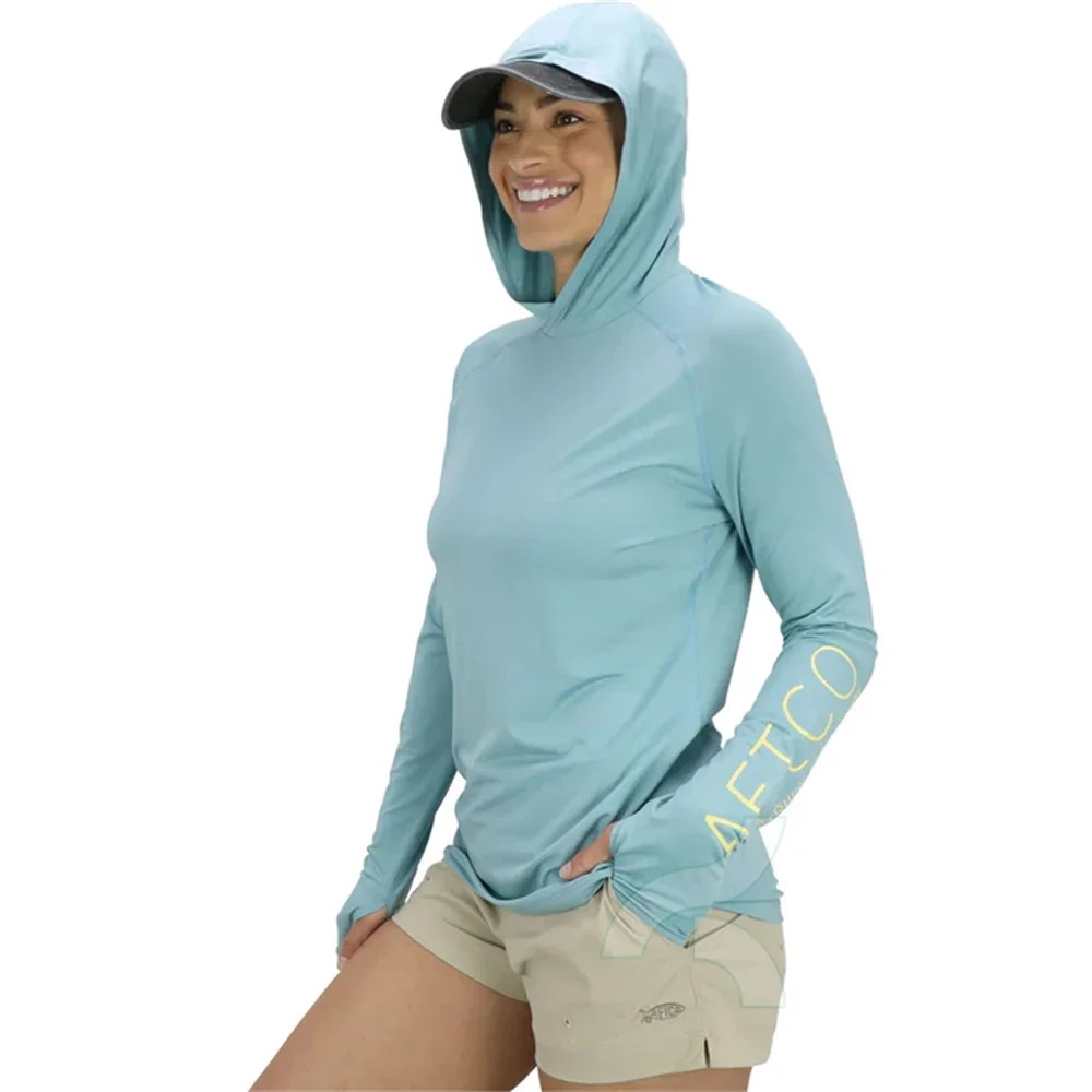 Women Fishing Shirt UPF 50+ Hooded Fishing Clothes Sun Protection Long Sleeve Hoodie Women Outdoor Summer Jersey Camisa De Pesca