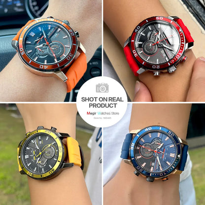 Watch for Men Fashion Waterproof Silicone Strap Chronograph Quartz Wristwatch with Auto Date Luminous hands