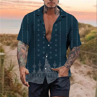 Men's Hawaiian shirt striped graphics 3D printing casual short-sleeved printed clothes tropical fashion beach Hawaiian shirt 5XL