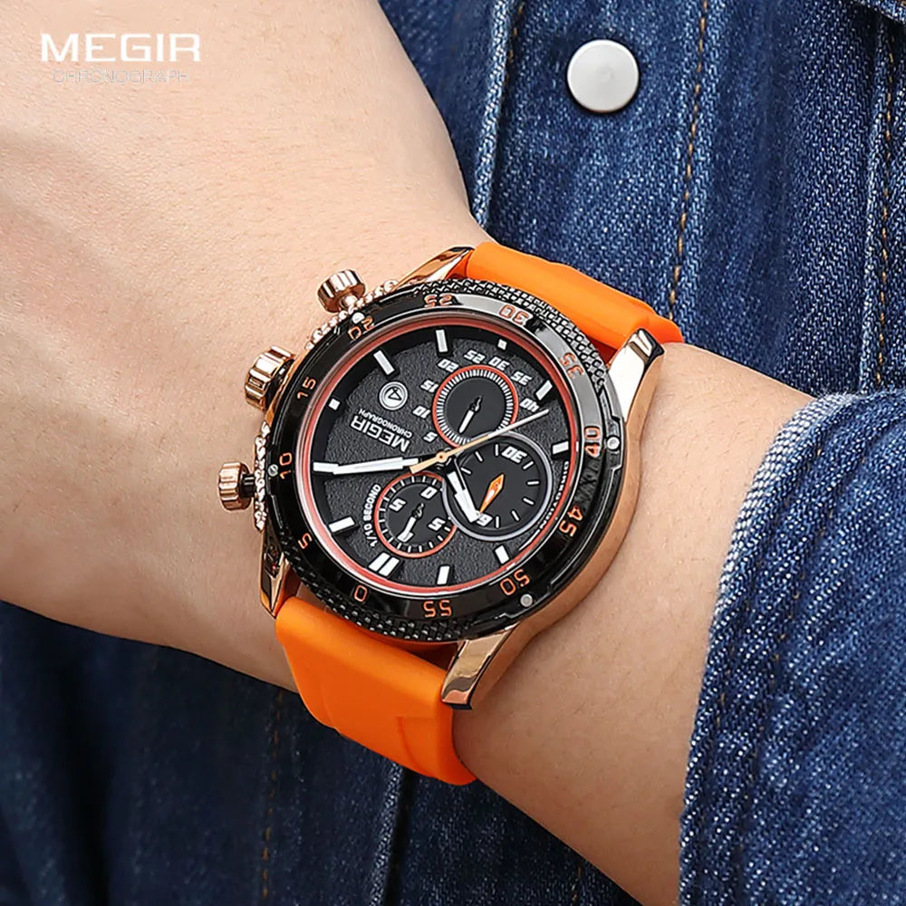 Watches Men Fashion Chronograph Quartz Military Sport Wristwatch with Silicone Strap Date Luminous Hand 2211