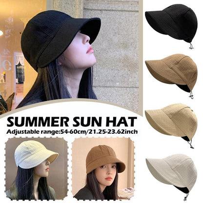 Summer Sun Hat Foldable Wide Brim Women Bucket Hat Lady Adjustable Ponytail Protection Panama Beach Outdoor Caps Cap Girl U O2K4