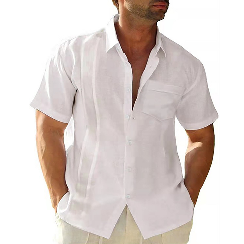 JRJZ 2023 New Summer Sleeve Guayabera Dress T Shirt for Men Cotton Cuban Shorts Regular-fit Spread Collar Button Down Beach Tops