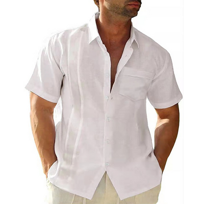 Men's Summer Short Sleeve Cotton Guayabera Dress Shirt Cuban Shorts Spread Collar Button Down Beach Tops Mens Clothes