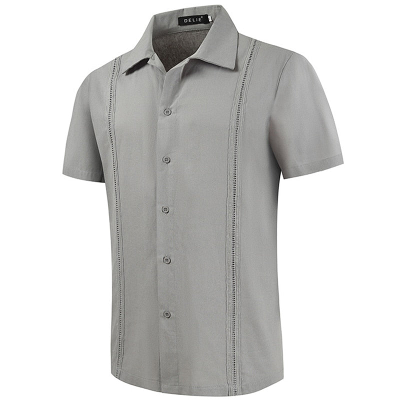 Cotton Linen Guayabera Shirts for Men 2023 Summer Short Sleeve Breathable Shirt Fashion Casual Holiday Beach Cuban Shirts Hombre