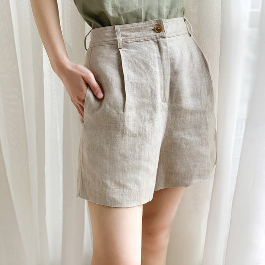 2023 Summer 100% Linen Women'S Shorts Casual High Waist Wide Leg Button Up Elegant Ol Short Pants Vetements Femme шорты женский