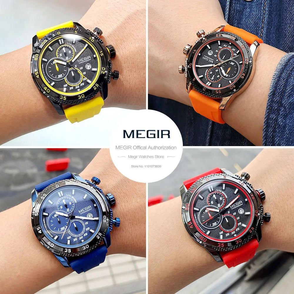 Watches Men Fashion Chronograph Quartz Military Sport Wristwatch with Silicone Strap Date Luminous Hand 2211