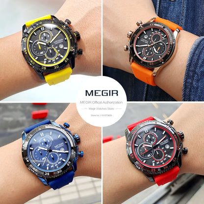 Watches Men Fashion Chronograph Quartz Military Sport Wristwatch with Silicone Strap Date Luminous Hand 2211