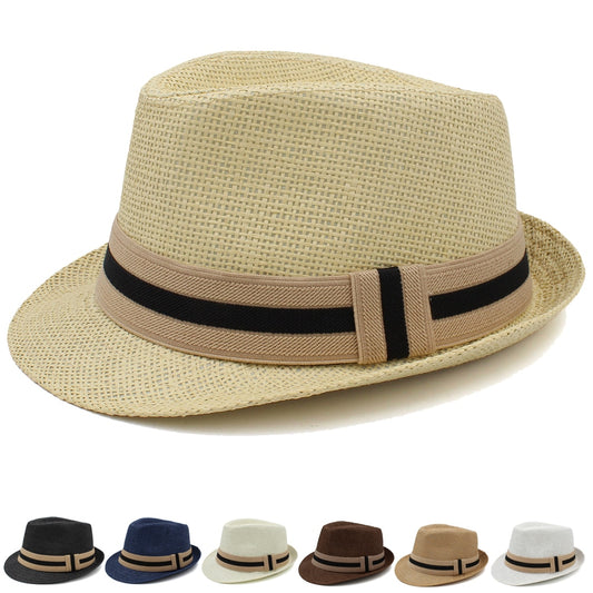 Women Men Parent-child Kids Boy Straw Fedora Hats Summer Trilby Sunhat Classical Jazz Caps Sombrero Beach Outdoor Travel