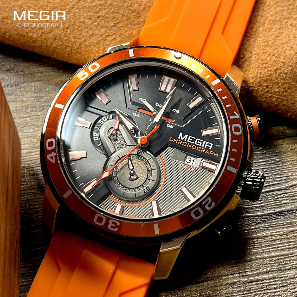 Watch for Men Fashion Waterproof Silicone Strap Chronograph Quartz Wristwatch with Auto Date Luminous hands