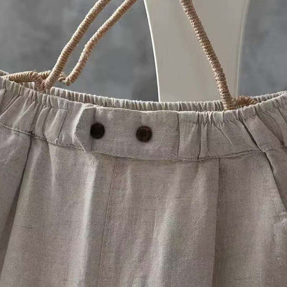 Women Cotton Linen Pants Spring Summer Ankle-Length Trousers Female Elastic Waist Casual Loose Solid Harem Pants  Capri