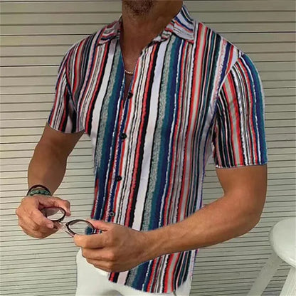 Men's Hawaiian shirt striped graphics 3D printing casual short-sleeved printed clothes tropical fashion beach Hawaiian shirt 5XL