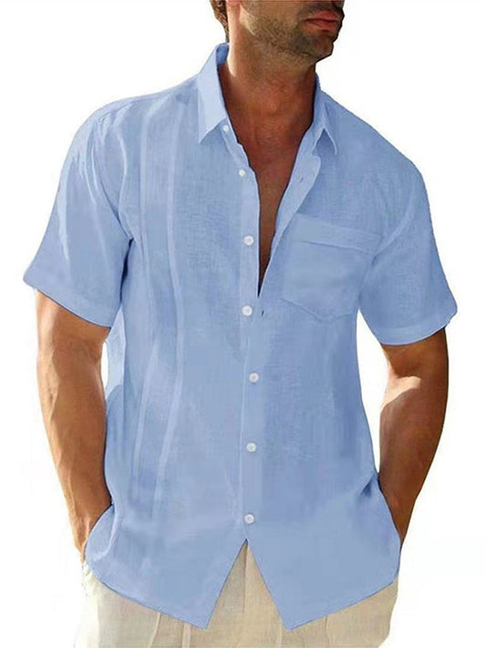 Mens Short Sleeve Guayabera Dress Shirts Cotton Linen Cuban Shirt Regular-fit Spread Collar Button Down Summer Beach Tops