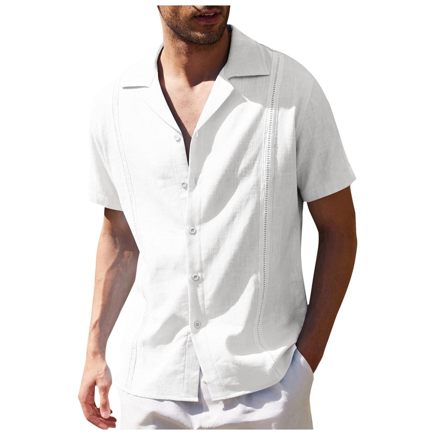 Men's Traditional Cuban Camp Collar Guayabera Shirt Short Sleeve Embroidered Mens Shirts Soft Breathable Solid Color Beach Shirt