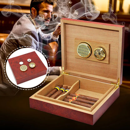 Wood 20 Count Cigar Humidor Box Brown Cedar Lined Portable Cigar Humidor Humidifier With Hygrometer Case Box Moisturizing Device