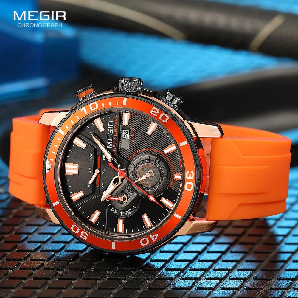 Watch for Men Fashion Waterproof Silicone Strap Chronograph Quartz Wristwatch with Auto Date Luminous hands