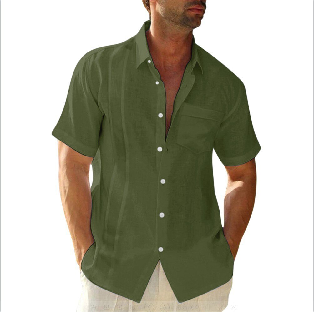 JRJZ 2023 New Summer Sleeve Guayabera Dress T Shirt for Men Cotton Cuban Shorts Regular-fit Spread Collar Button Down Beach Tops