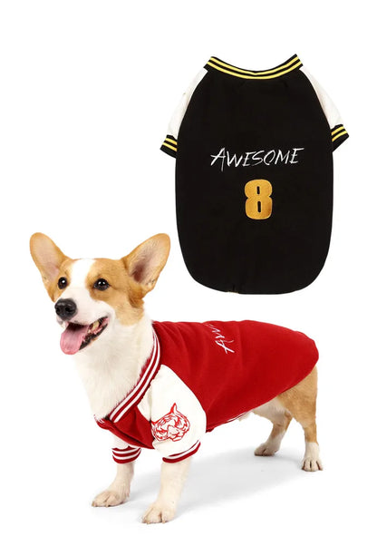 Dogs Baseball Jersey Casual Dog & Cats Back Embroidery Color Block Shirts Fashionable Warm Football Dog T-shirt For Going Out