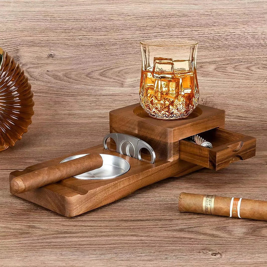 Multifunction Wooden Cigar Ashtray Beverage Solid Wood Coaster Whiskey Tray Cigar Holder Stand Cigar Box Smoking Accessories New