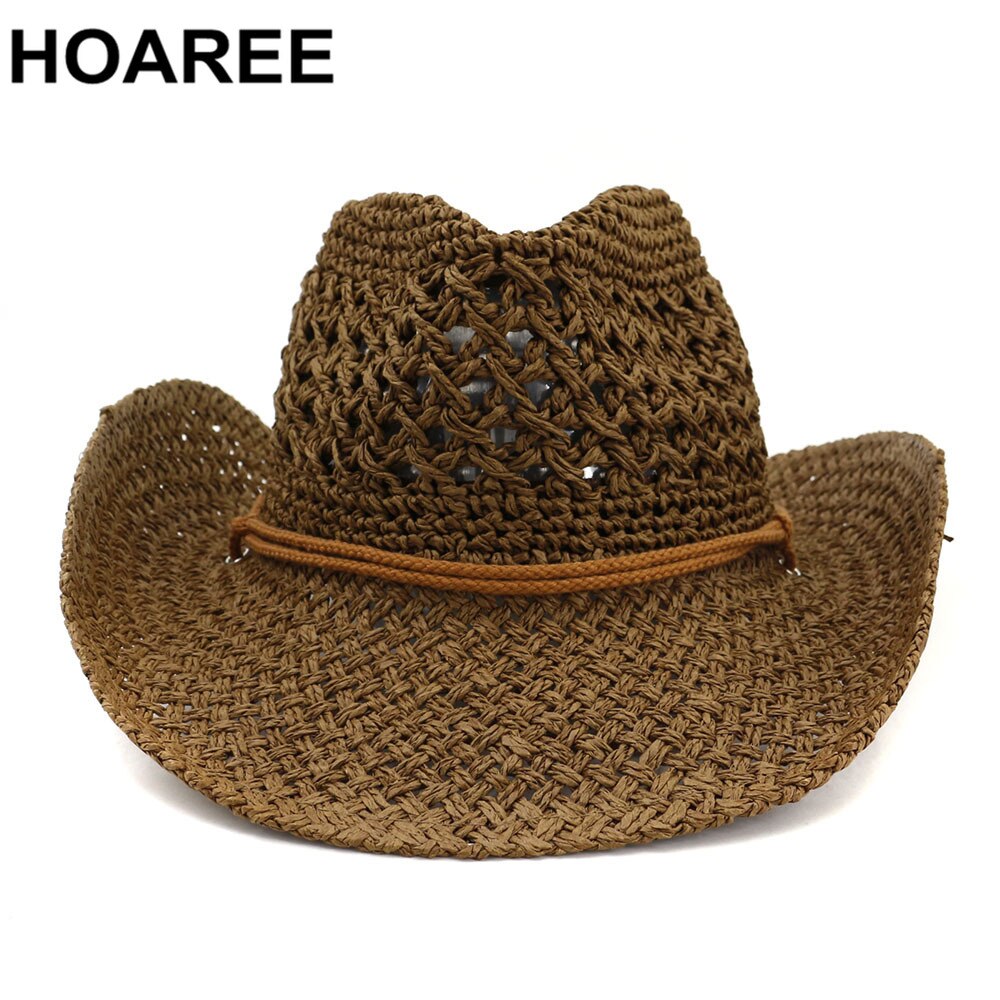 Western Cowboy Hat Women Sun Hat Cowgirl Summer Hats for Men Hollow Out Lady Straw Hat Brown Beach Cap Panama