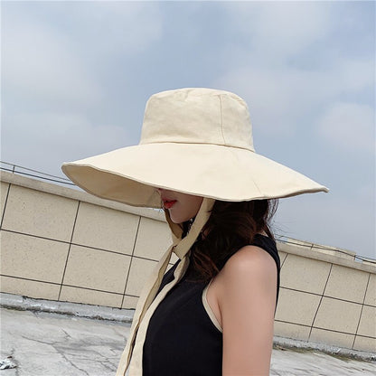 Summer Beach Big Brimmed Hat Women Seaside Travel Outdoor Hat Sunscreen Fisherman Hat Korea Foldable Sun Hat Panama Hat