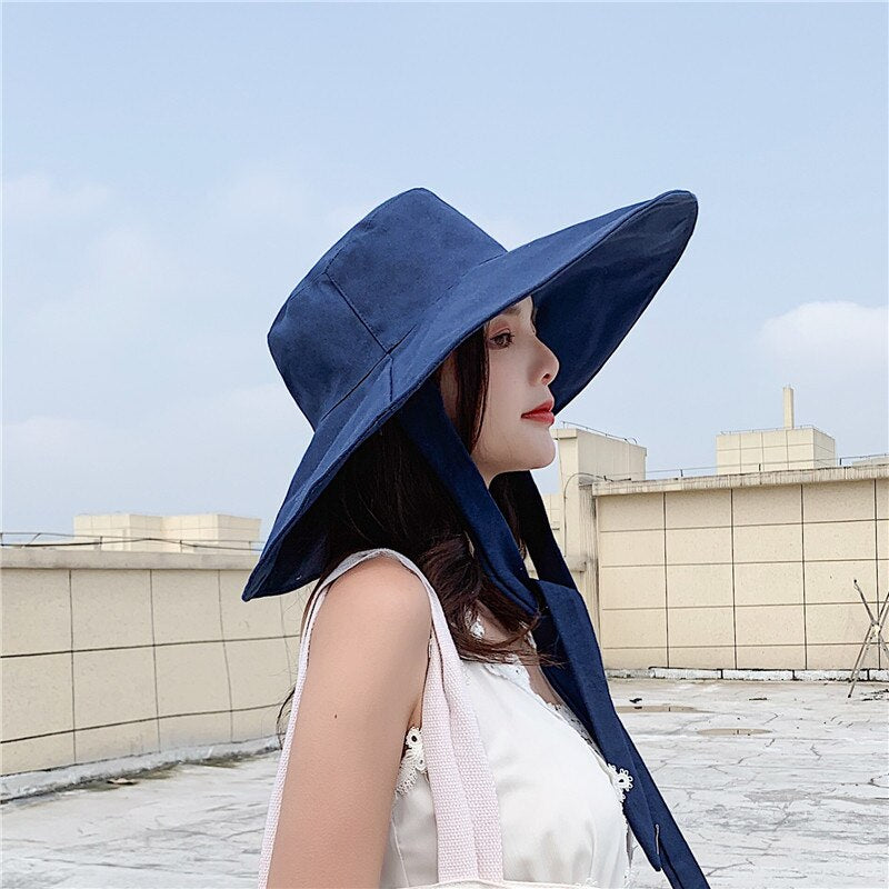 Summer Beach Big Brimmed Hat Women Seaside Travel Outdoor Hat Sunscreen Fisherman Hat Korea Foldable Sun Hat Panama Hat