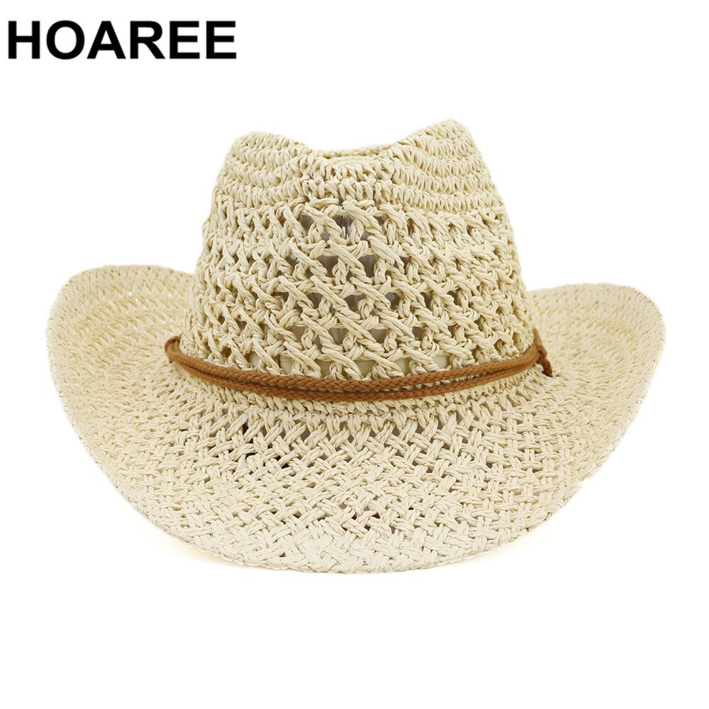 Western Cowboy Hat Women Sun Hat Cowgirl Summer Hats for Men Hollow Out Lady Straw Hat Brown Beach Cap Panama