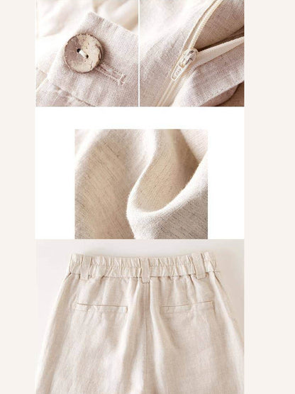 Women's Pants Summer Cotton Linen Wide Leg Pants Full Length Casual Solid White Loose High Waist Straight Trousers Women