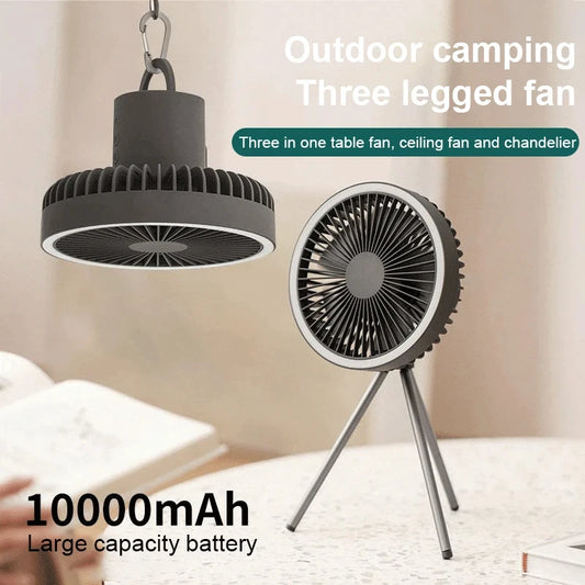 Fan Rechargeable Camping Desktop Portable Air Circulator Wireless Ceiling Electric Fan with Power Bank LED Light Tripod