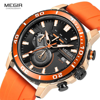 Watch for Men Fashion Waterproof Silicone Strap Chronograph Quartz Wristwatch with Auto Date Luminous hands