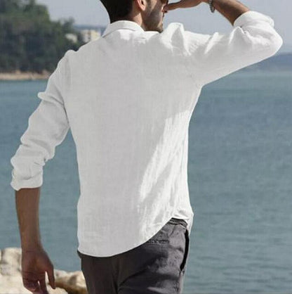 Mens Cotton Linen Shirt Baggy Long Sleeve Button Tops White Shirt For Men Blouse Autumn Casual Camisa Masculina Streetwear