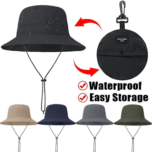 Summer Large Size Waterproof Bucket Hats Foldable Adjustable Drawstring Fisherman Caps Outdoor Beach Sun Hat Casual Panama Cap