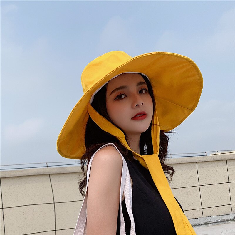 Summer Beach Big Brimmed Hat Women Seaside Travel Outdoor Hat Sunscreen Fisherman Hat Korea Foldable Sun Hat Panama Hat