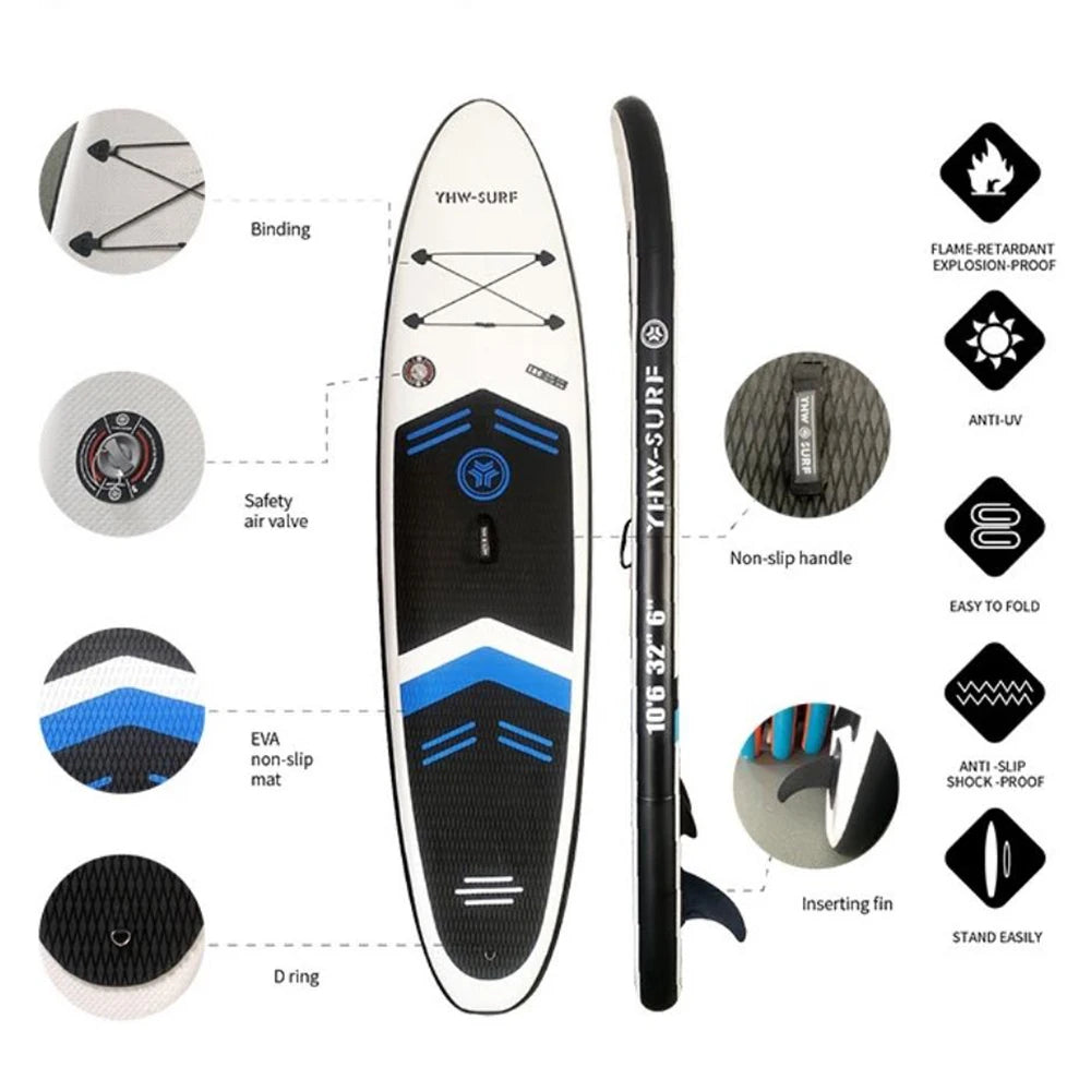 Inflatable Stand Up Paddle Board Non-Slip SUP Board Surfing Board with Air Pump Carry Bag Standing Boat Wakeboard Longboard